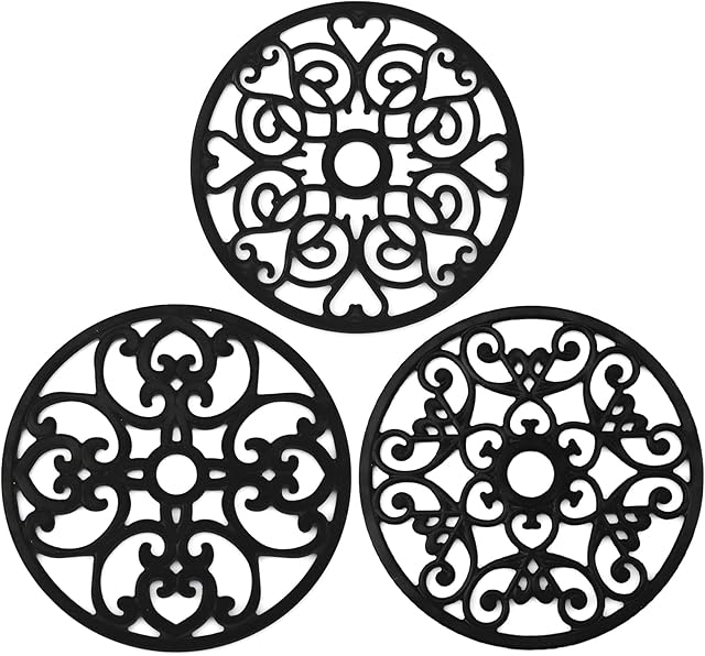 hocadon 3PCS Trivets for Kitchen Worktops Silicone Intricately Carved Trivet Set Heat Resistant Carved Hot Pad Coasters for Dishes, Countertops, Tables, Modern Home Decor, Dia 195mm, Thick 5mm