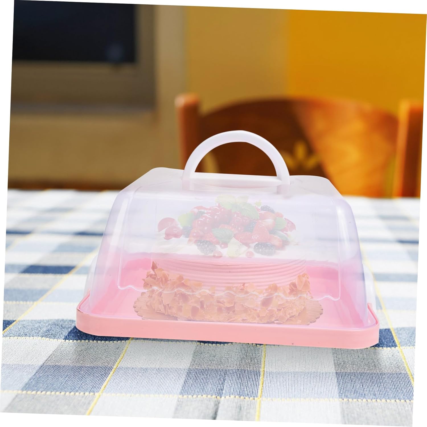 TOYANDONA Portable Plastic Cake Carrier Box with Handle Thick Transparent Square Birthday Cake Container for Parties and Outdoor Events