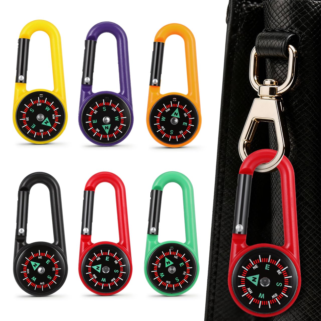 STOBOK 24pcs Keychain Compass Metal Carabiner Compass Small Pocket Clip On Compass Portable Mini Compass Keychain for Outdoor Hiking Camping Emergency