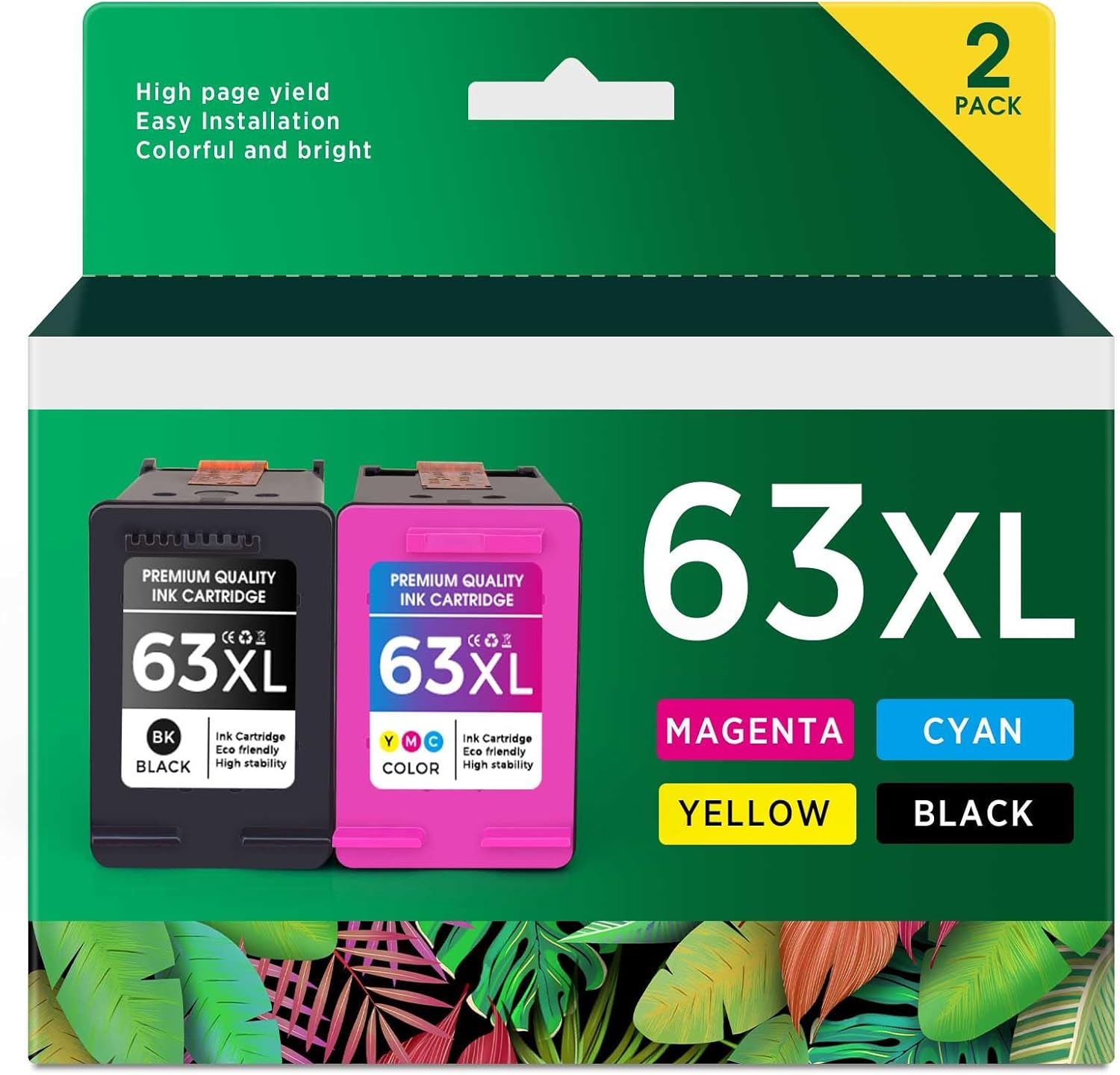 63XL 63XL Combo Pack Ink Replacement for hp Ink 63 Works with OfficeJet