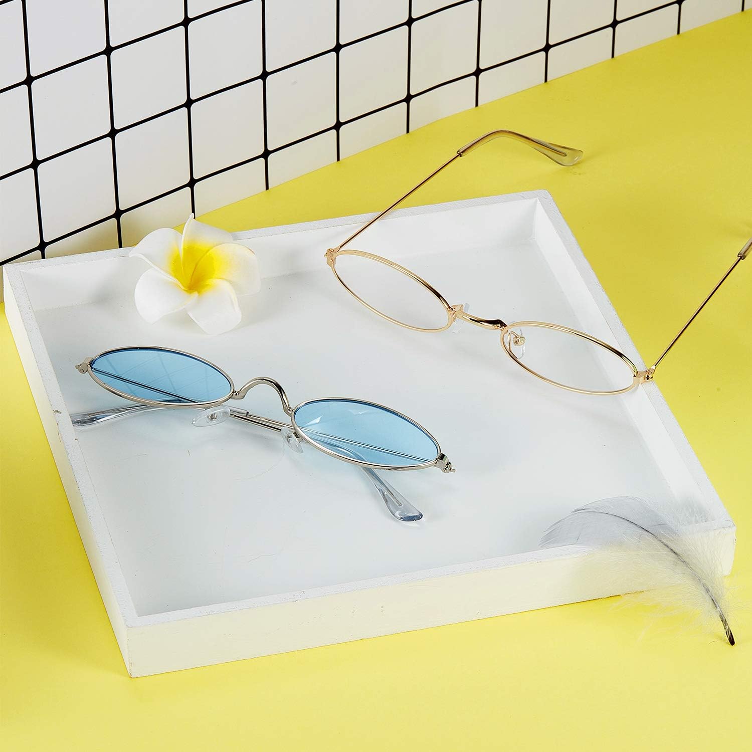 Frienda 12 Pieces Vintage Oval Sunglasses Retro Slender Metal Frame Oval Glasses Small Vintage Sunglasses Candy Colors for Man and Woman - Image 6