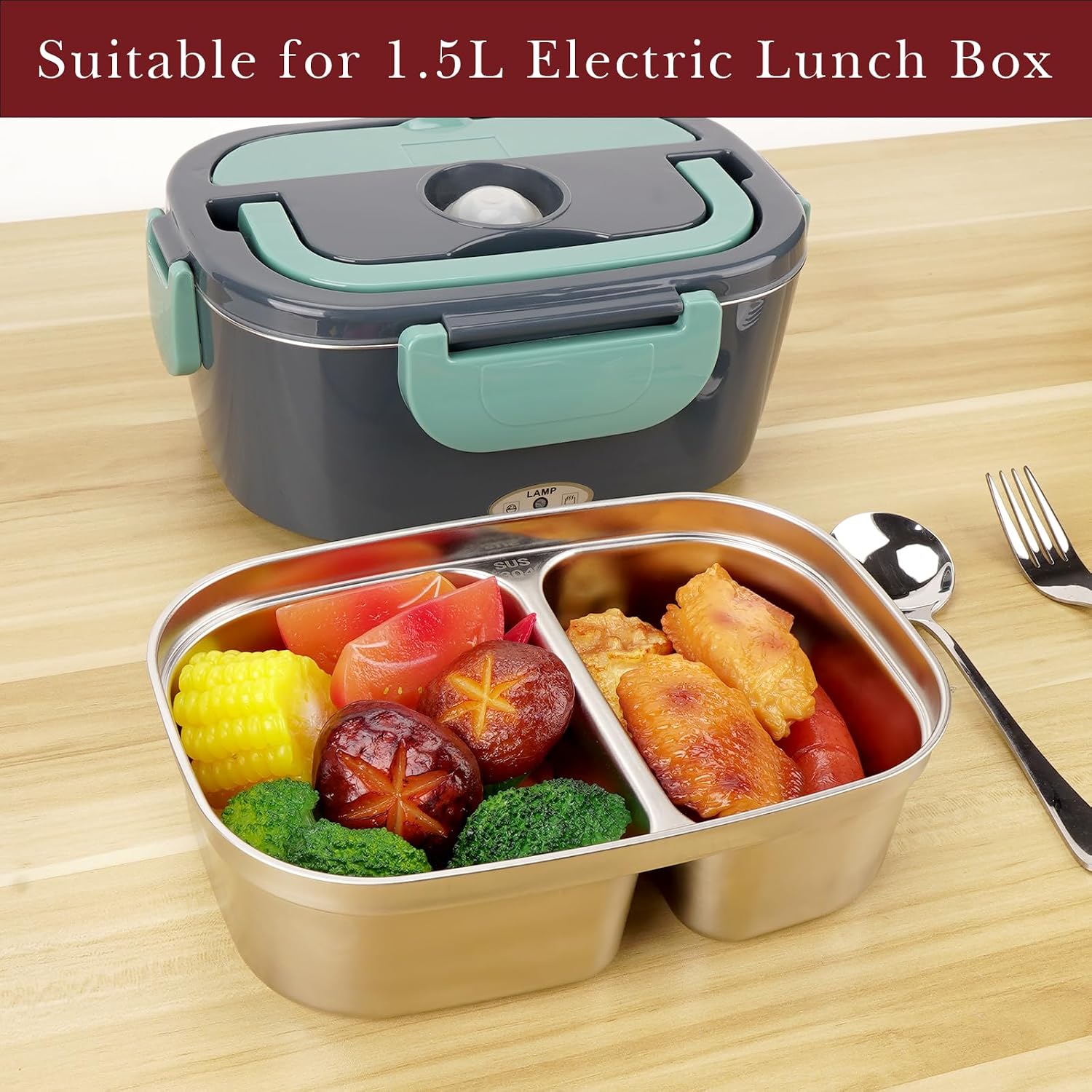 Linkidea 304 Stainless Steel Electric Lunch Box Inner Container, Compatible with 1.5 L SOHIDA, 2 Compartments Removable Reusable Tray Replacement Accessories (Silver) image 3