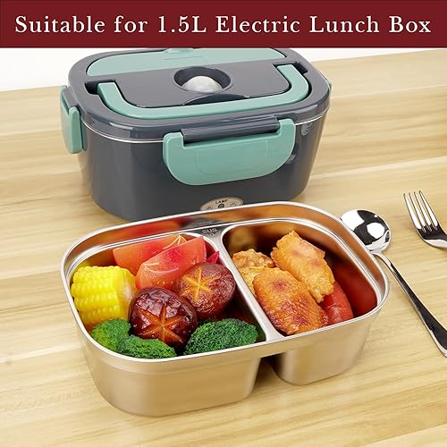 Miniatura 3 de Linkidea Lonchera eléctrica de acero inoxidable 304, 2 compartimentos, bandeja reutilizable extraíble, contenedor de reemplazo de alimentos de 1.2