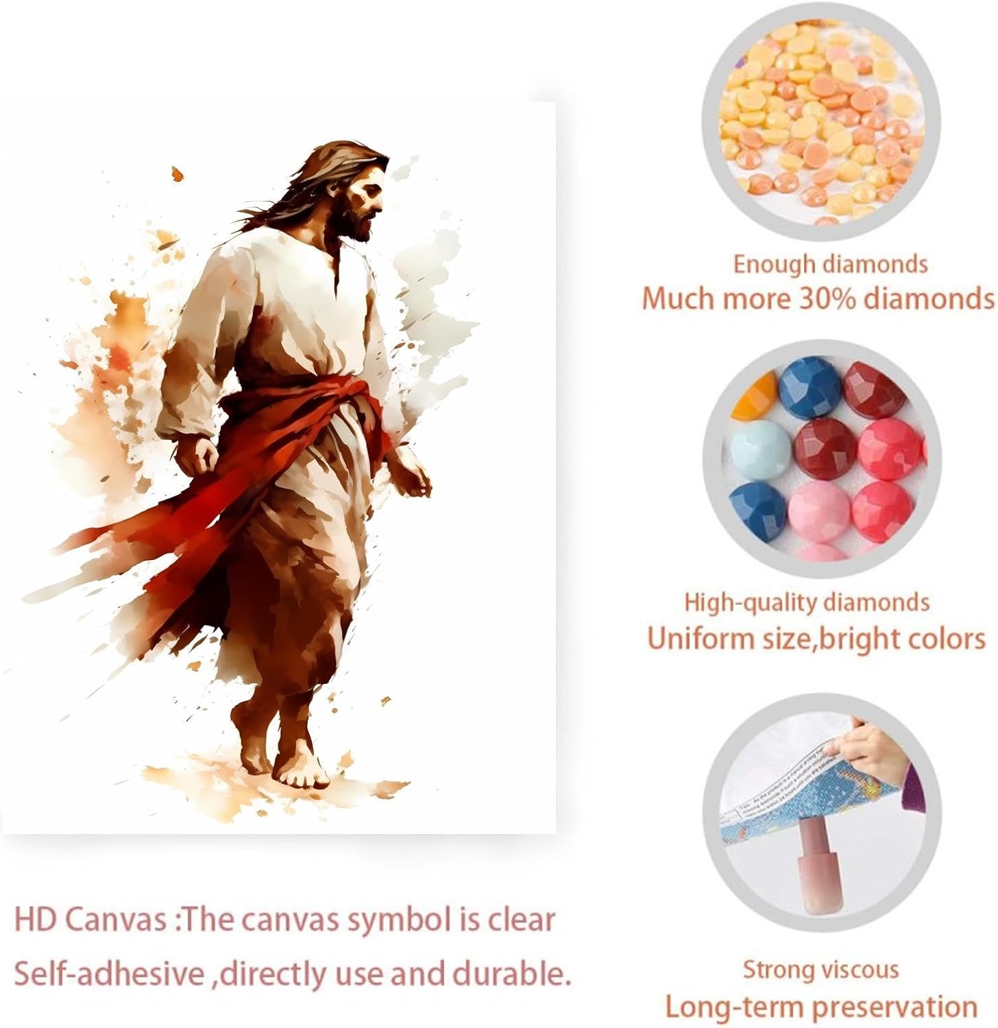 CUEAEAD Handsome Jesus Diamond Painting Kit 5D Diamond Painting - by Number Full Round DIY Art Painting Kit for Adults, Warm Room Decor Wall Decor Personalised Gift 20x24 Inch