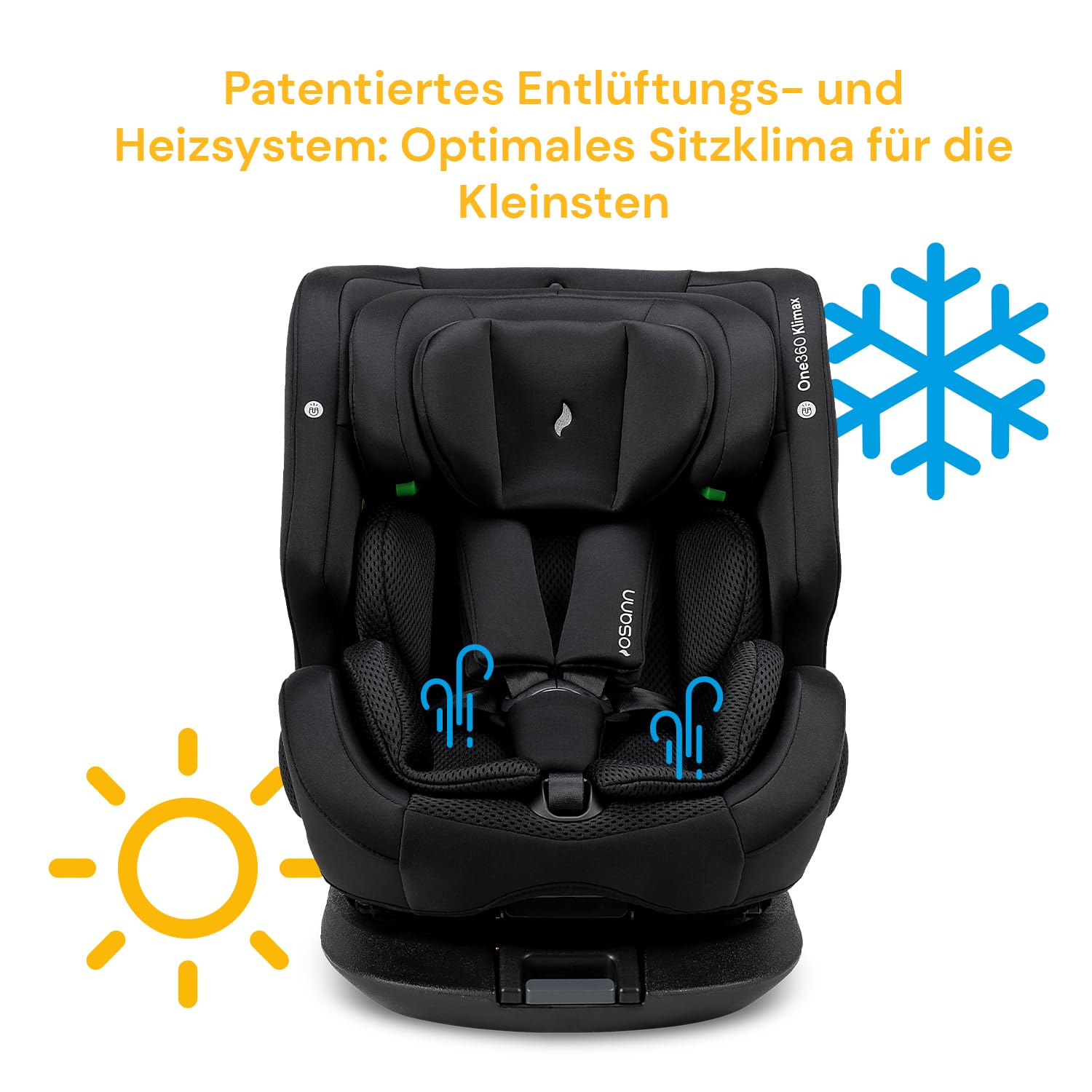 Osann One360 Klimax klimatisierter Kindermit mit Isofix, Reboarder drehbar | Autositz mit Wärme- und Kühlfunktion, 40-150 cm, Kindersitz 0-12 Jahre mit viel Komfort & besonders sicher