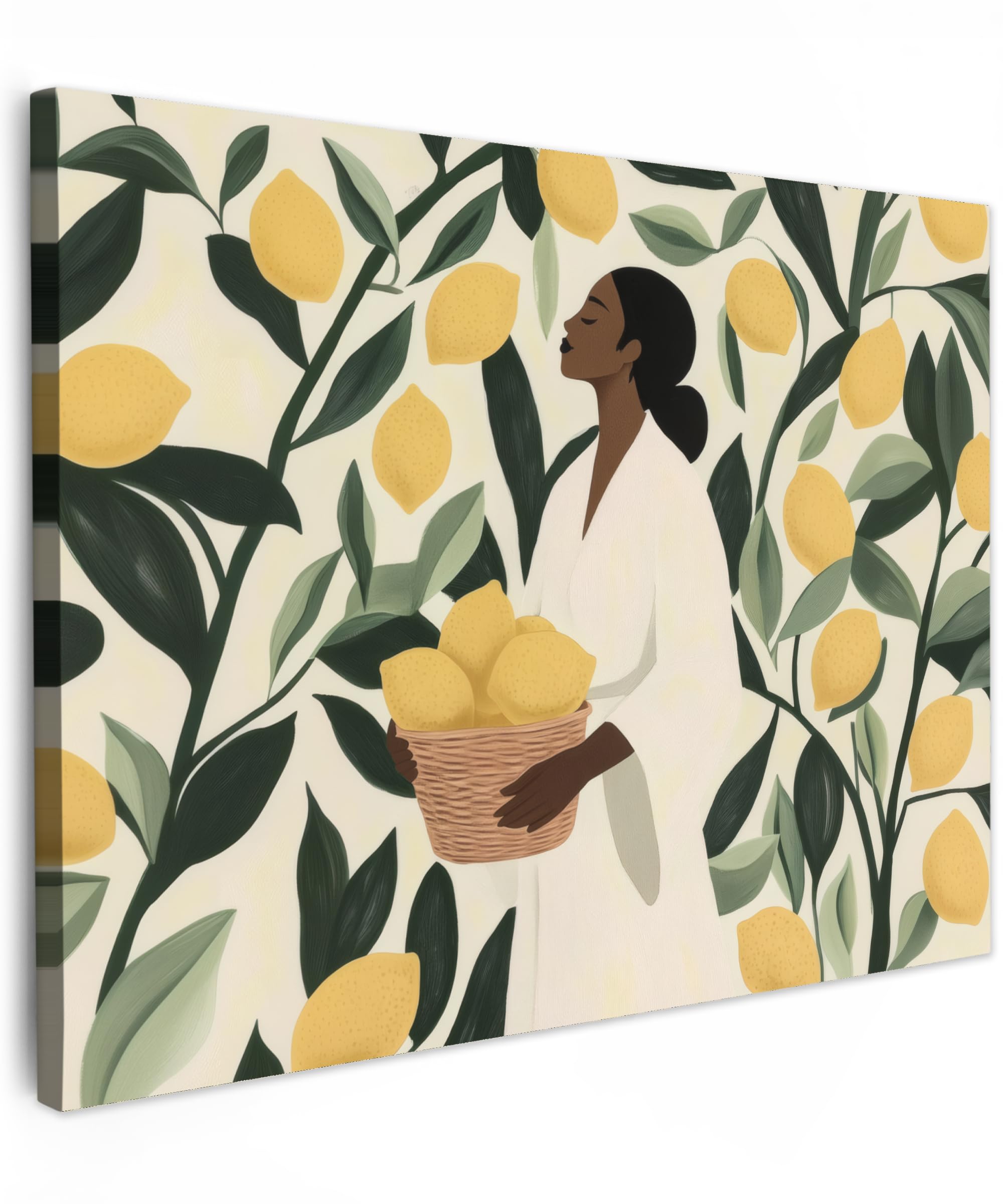 Toile photo peinture femme au panier de citrons pour illuminer votre cuisine - 8