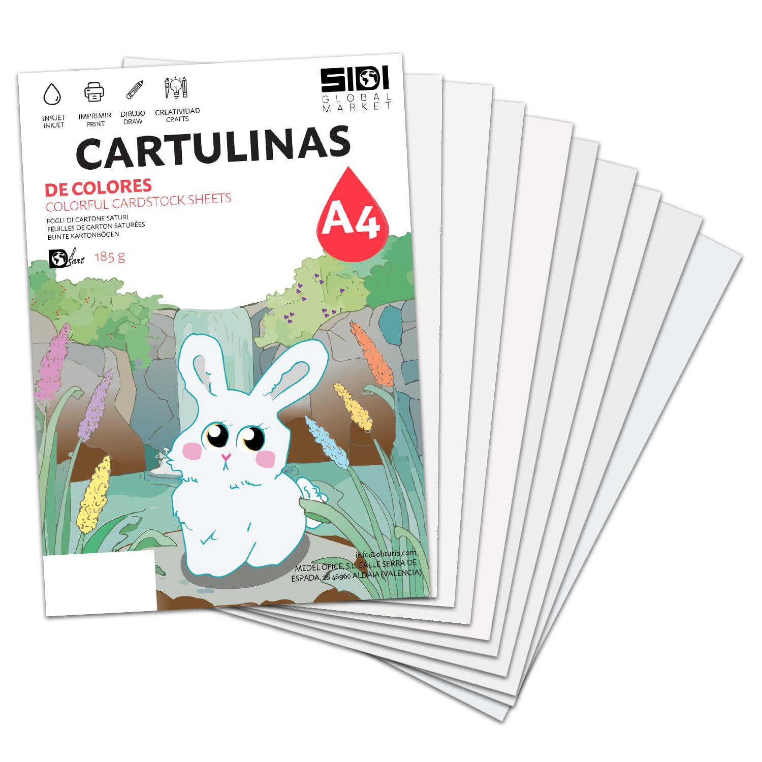 Cartulina A3 Fluor 185 g Cartulina Fluorescente de Colores Neon para Manualidades, Scrapbooking, Impresora Inkjet y Láser, Pack Variado Alta Visibilidad – SIDI (fluor, 25h) — view 14