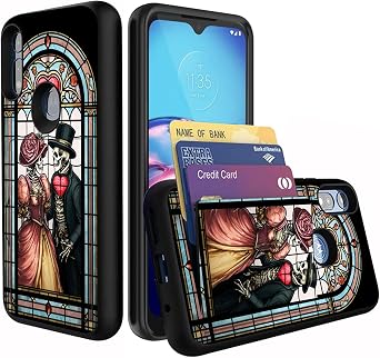for Moto E 2020 Case,Wallet Case Credit Card Holder Dual Layer Hybrid Shockproof PC + TPU Case Cover for Motorola Moto E 2020,Skeleton Couple Stained Glass