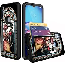 for Moto E 2020 Case,Wallet Case Credit Card Holder Dual Layer Hybrid Shockproof PC + TPU Case Cover for Motorola Moto E 2020,Skeleton Couple Stained Glass
