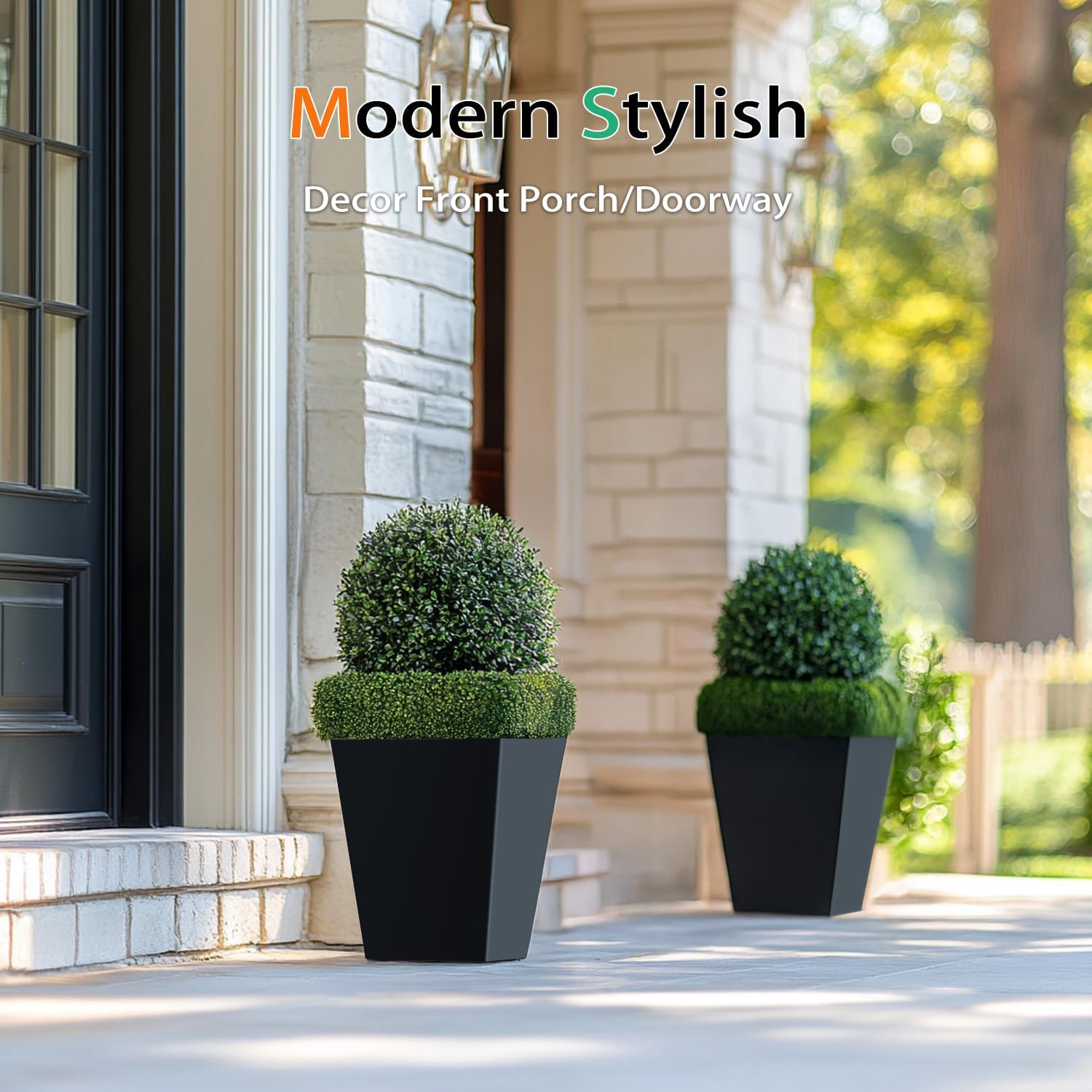 Heyzier Resin Planter Outdoor Indoor, Taper Plant Pots for Flowers (Black, 12.2 inch - 2 Pack)
