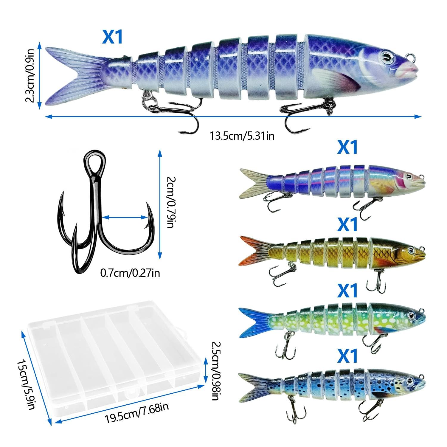 5 Piezas Señuelos Pesca Realistas Fishing Lure Multiarticulados Señuelos Black Bass en Caja Accesorios de Pesca Aptos para Agua Dulce y Salada para Lucios Percas Lubinas y Truchas 13.5 cm 19 g — view 2