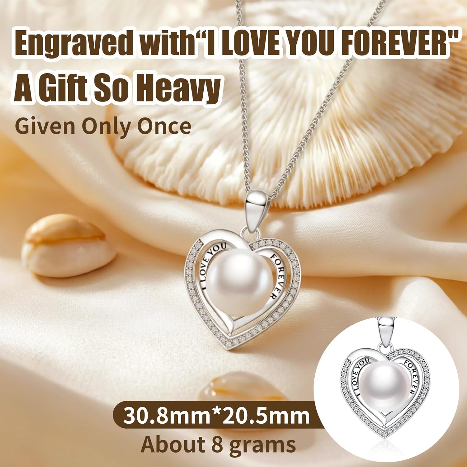 Gifts for Wife Pearl Double Heart I Love You Forever Necklace Jewelry for Women Anniversary Women Necklaces Birthday Gift Ideas, Mothers Day Valentines Christmas for Girlfriend Mom Daughter - Image 4