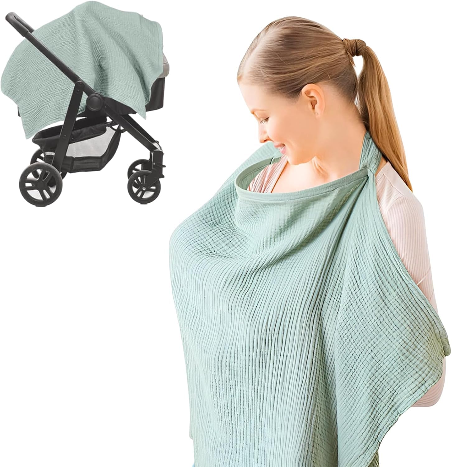 Lunriwis Breastfeeding Cover, Cotton Breathable Nursing Cover, Adjustable Soft Breastfeeding Cover for Stroller Covers, Baby Car Seat Blankets and Stroller Protective Clothing