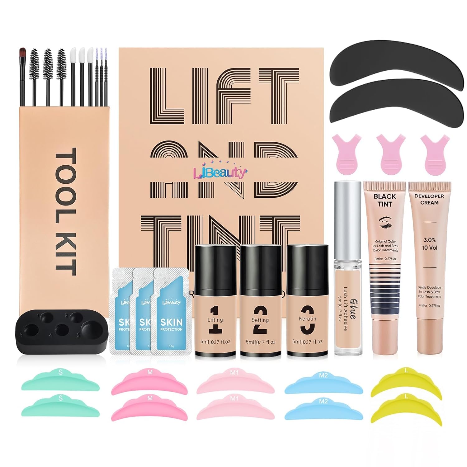 Libeauty Lash Lift Kit and Black Color Kit, Brow Lamination Kit Friendly for Beginner Easy Use Safe Effective Results Voluminous Thicker Eyelashes or Eyebrow, Natural Black