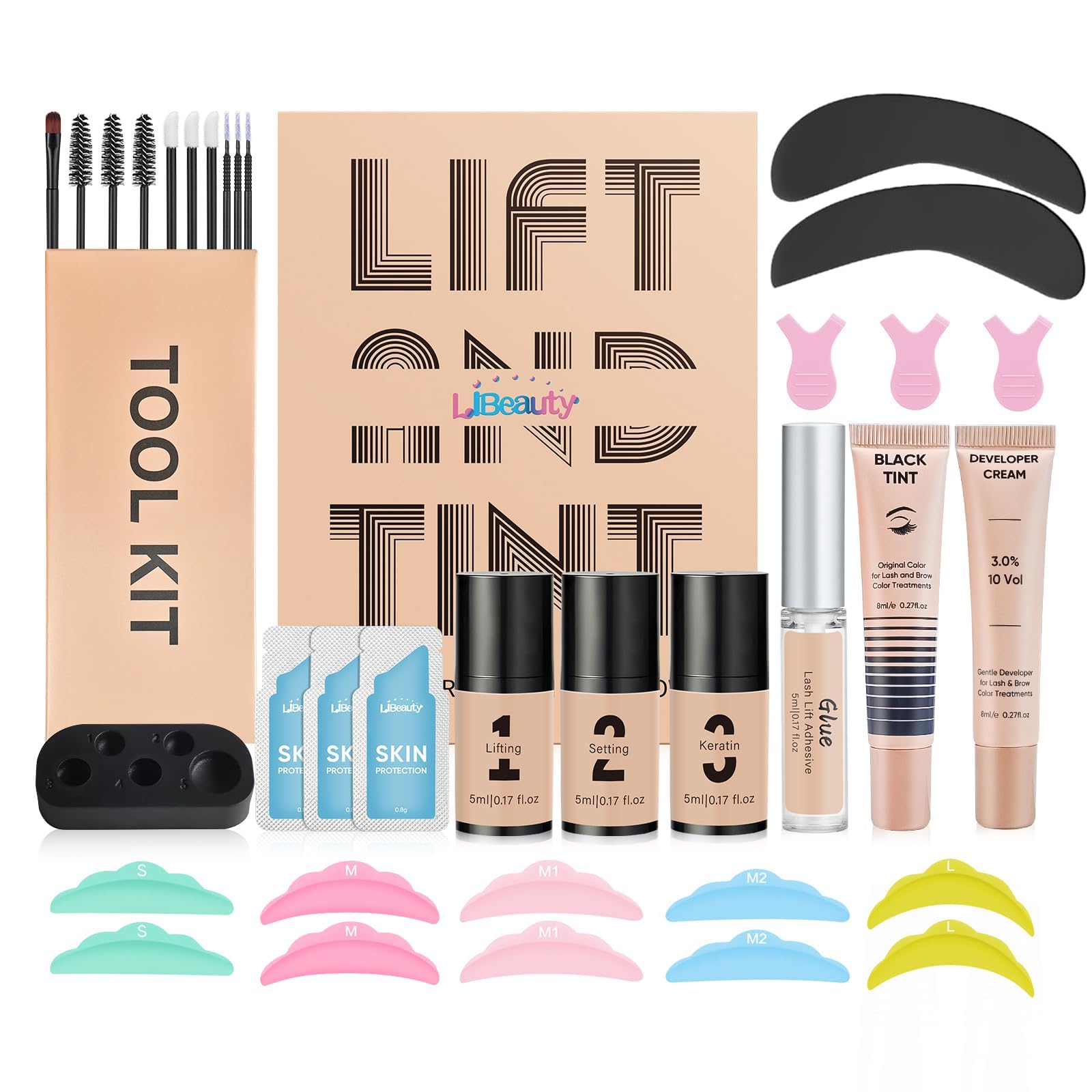 Libeauty Lash Lift Kit and Black Color Kit, Brow Lamination Kit Friendly for Beginner Easy Use Safe Effective Results Voluminous Thicker Eyelashes or Eyebrow, Natural Black