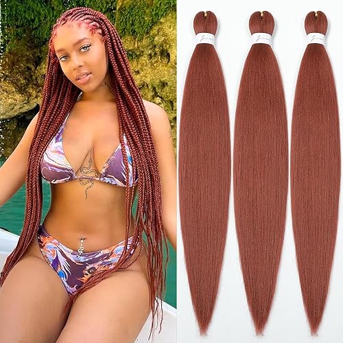 Vista 124 de Brown Braiding Hair 26 Inch Pre stretched Braiding Hair Extensions Yaki Braids Hair Hot Water Setting Synthetic Hair Colored Braiding Hair Pre 30#