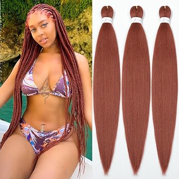 Pre stretched Braiding Hair 32 Inch Ginger Braiding Hair Extensions Yaki Braids Hair Hot Water Setting Synthetic Hair Colored Braiding Hair Pre stretched Crochet Hair32Inch,3 Packs,350#
