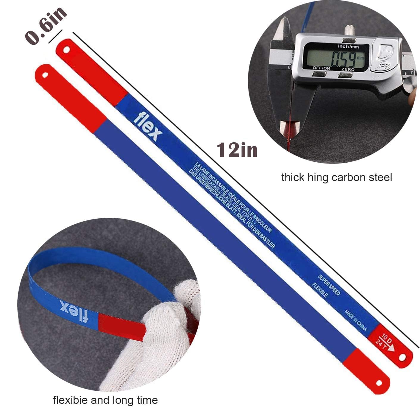 12 Pcs Bi-Metal Hacksaw Blades - 14/18/24 TPI Replacement Blades for Metal Wood, and Plastic Cutting (300mm) - Image 3