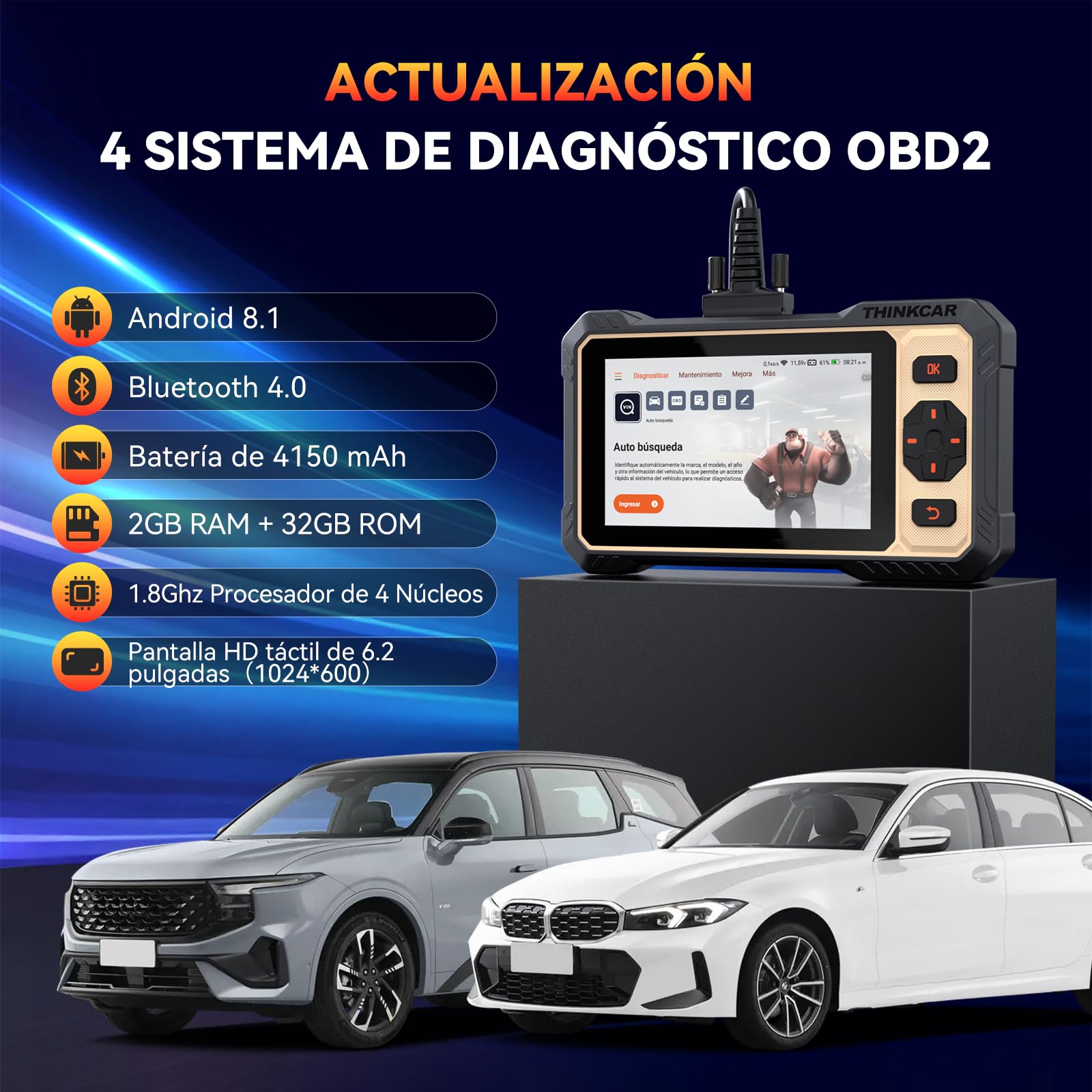 THINKCAR OBD2 Diagnosis, ThinkScan 662 Diagnosis Coche Multimarca de 4 Sistema(ECM/TCM/SRS/ABS), Diagnosis Coche con 12 Funciones de Reinicio/Vin Automático/Prueba Activa-Actualización Gratuita | THINKCAR OBD2 Diagnosis, Diagnosis Coche con 12 Funciones d