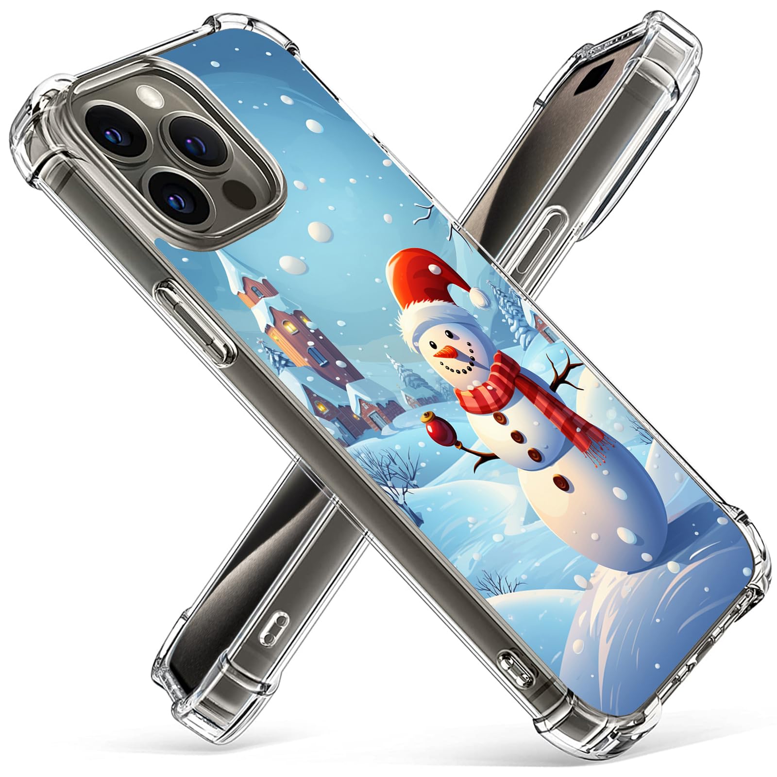 Coque iPhone 15 Pro transparente rigide PC TPU bonhomme de neige blanc 6.1 pouces