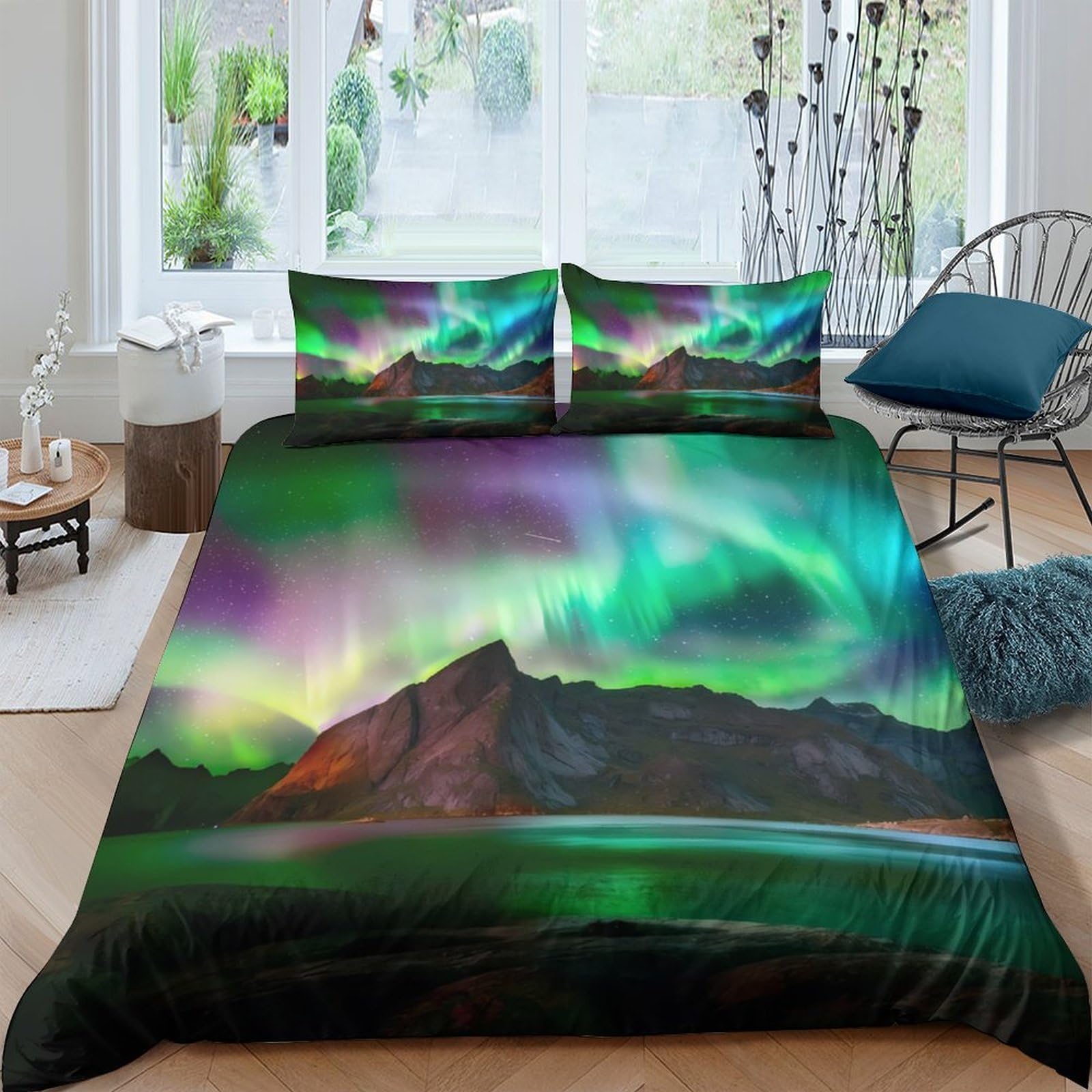 Ctjqhvkz Style-6 3D Printed Northern Lights Fitted Sheet Microfiber Soft Mountain Aurora Mattress Cover For Bedroom Dorm Decor Single（135X200cm）
