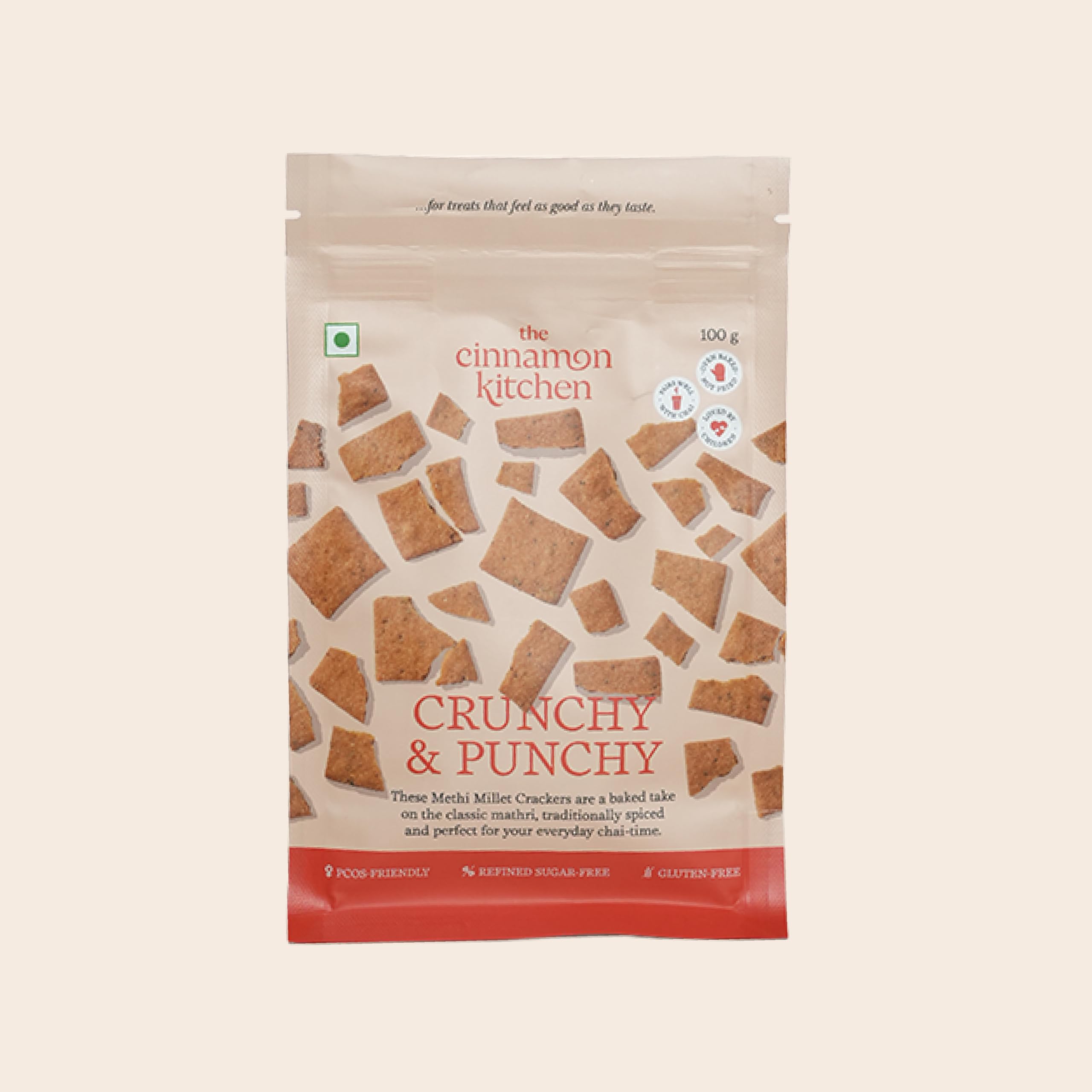 The Cinnamon Kitchen Methi Millet Crackers (100 g) | As Seen On Shark Tank | 100% Natural & Healthy | Refined Sugar Free | Plant Based | Gluten Free | Organic | PCOS Friendly | Baked and Not Fried - Image 3 thumbnail