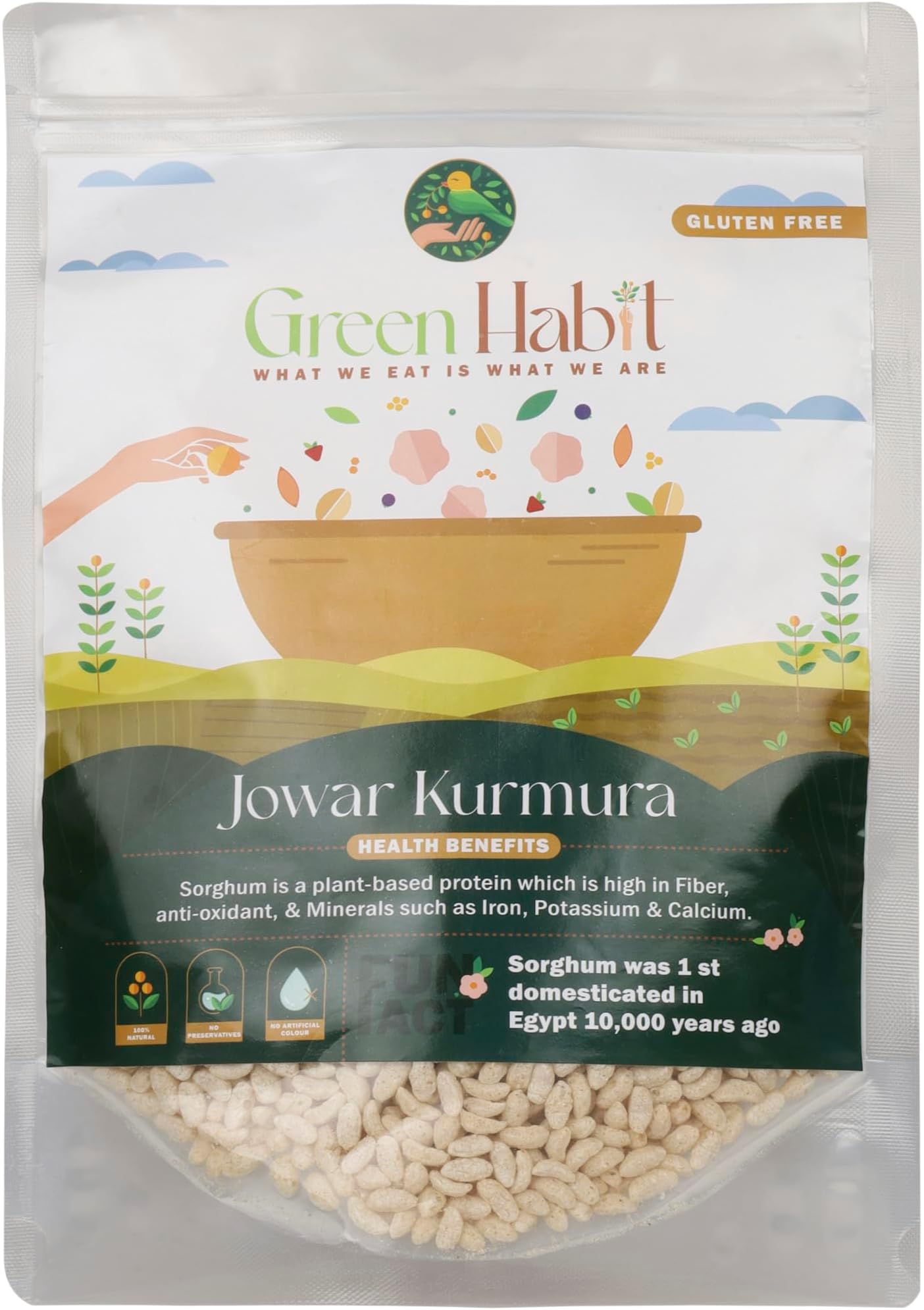 Greenhabit Jowar KURMURA MURMURA aka Jowar Puff for Healthy Breakfast Snack Food (200 gm pack of 1)