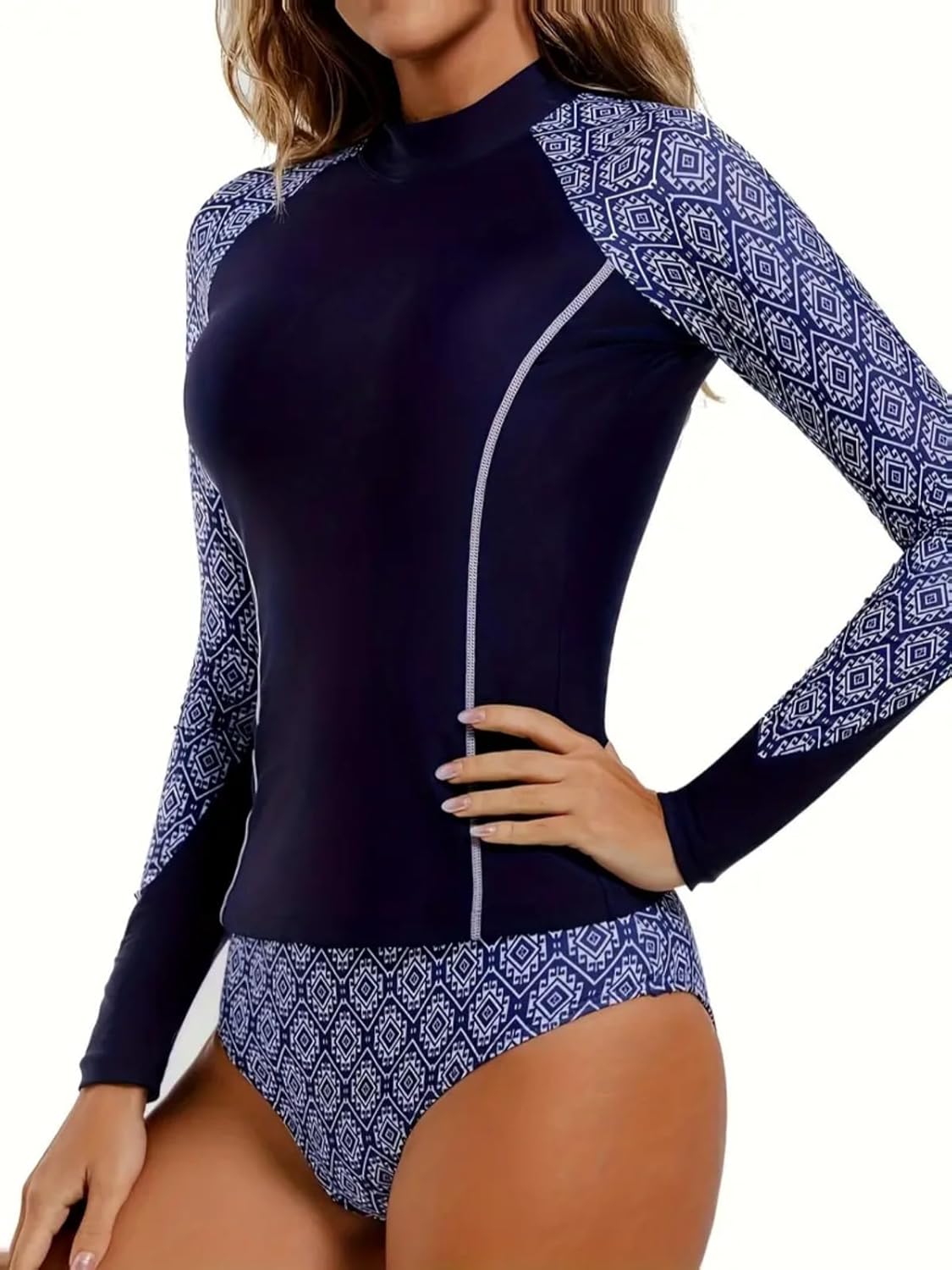 Women's Athletic Swimsuit Set Long Sleeve Boyleg Bathing Suit Tummy Control Quick Dry Two Piece Swimming Suit
