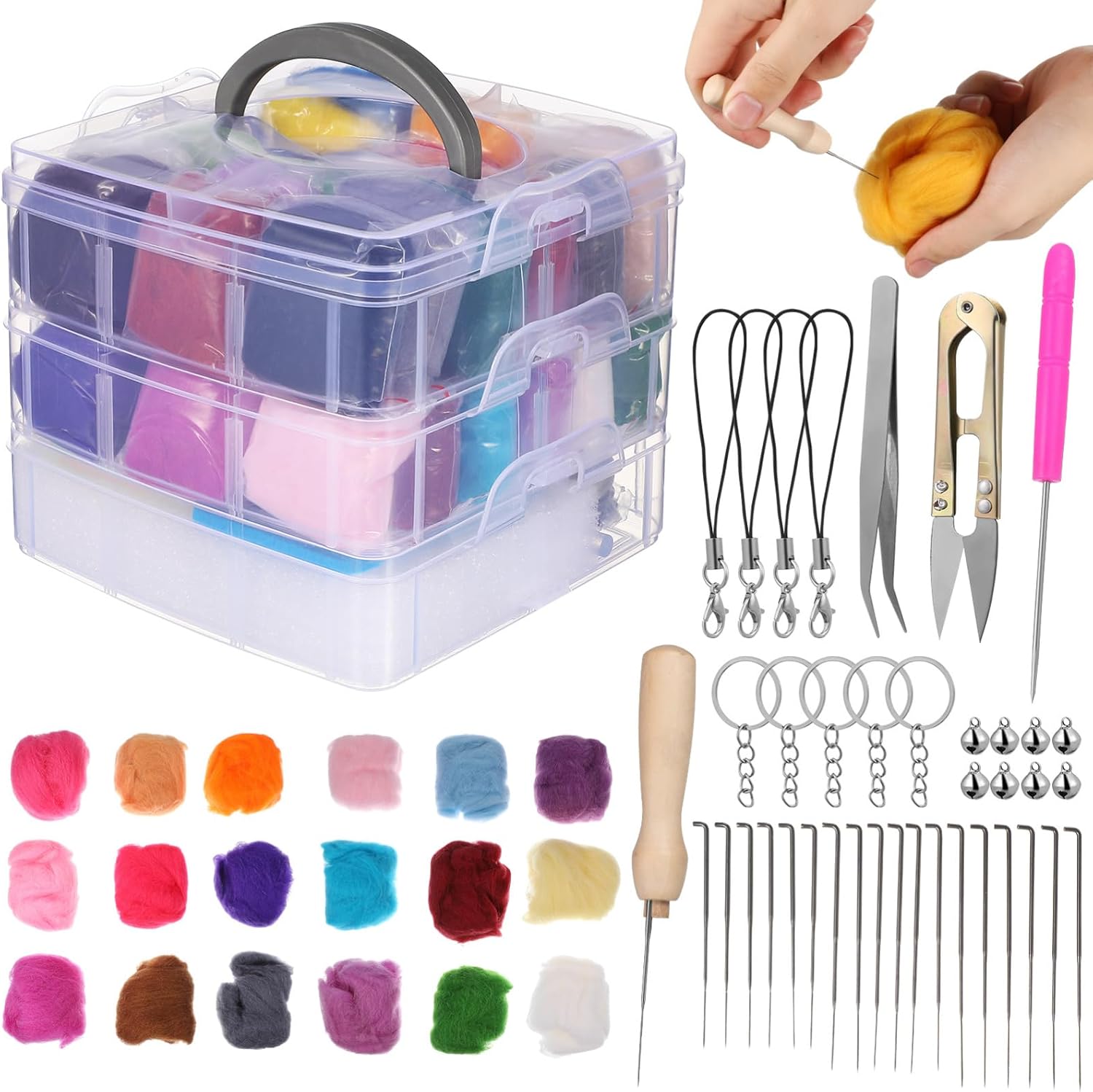 LIFKOME 1 Set Felting Kit for Beginners of Wool Felting Needles Keychain Hardware Craft Supplies for Creative Projects and Handmade