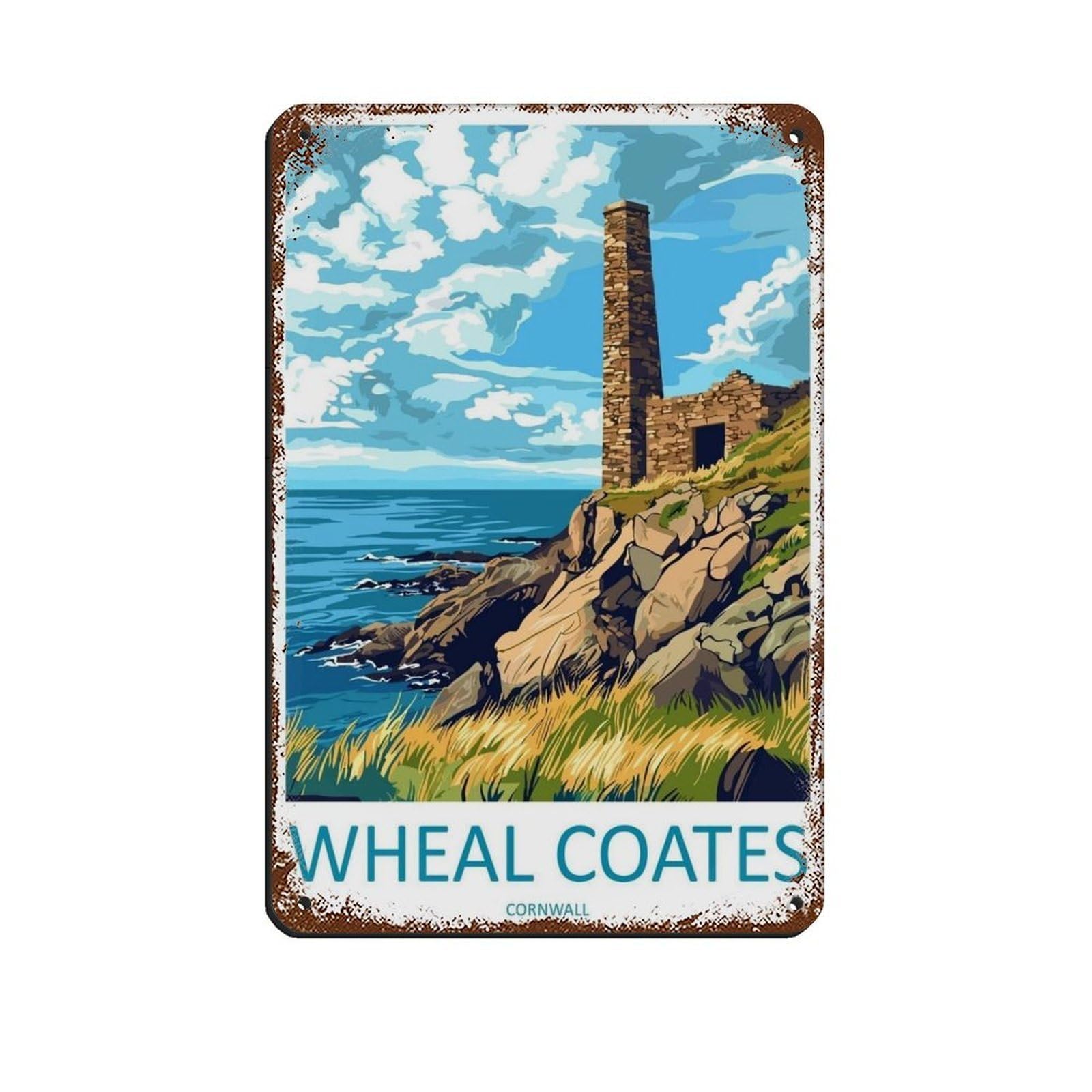 Wheal Coates Travel Cornwall Art Tin Mine Poster Retro Poster Metal Tin Sign Chic Art Retro Iron Painting Bar People Cave Cafe Family Garage Poster Wall Decoration 8x12inch(20x30cm)