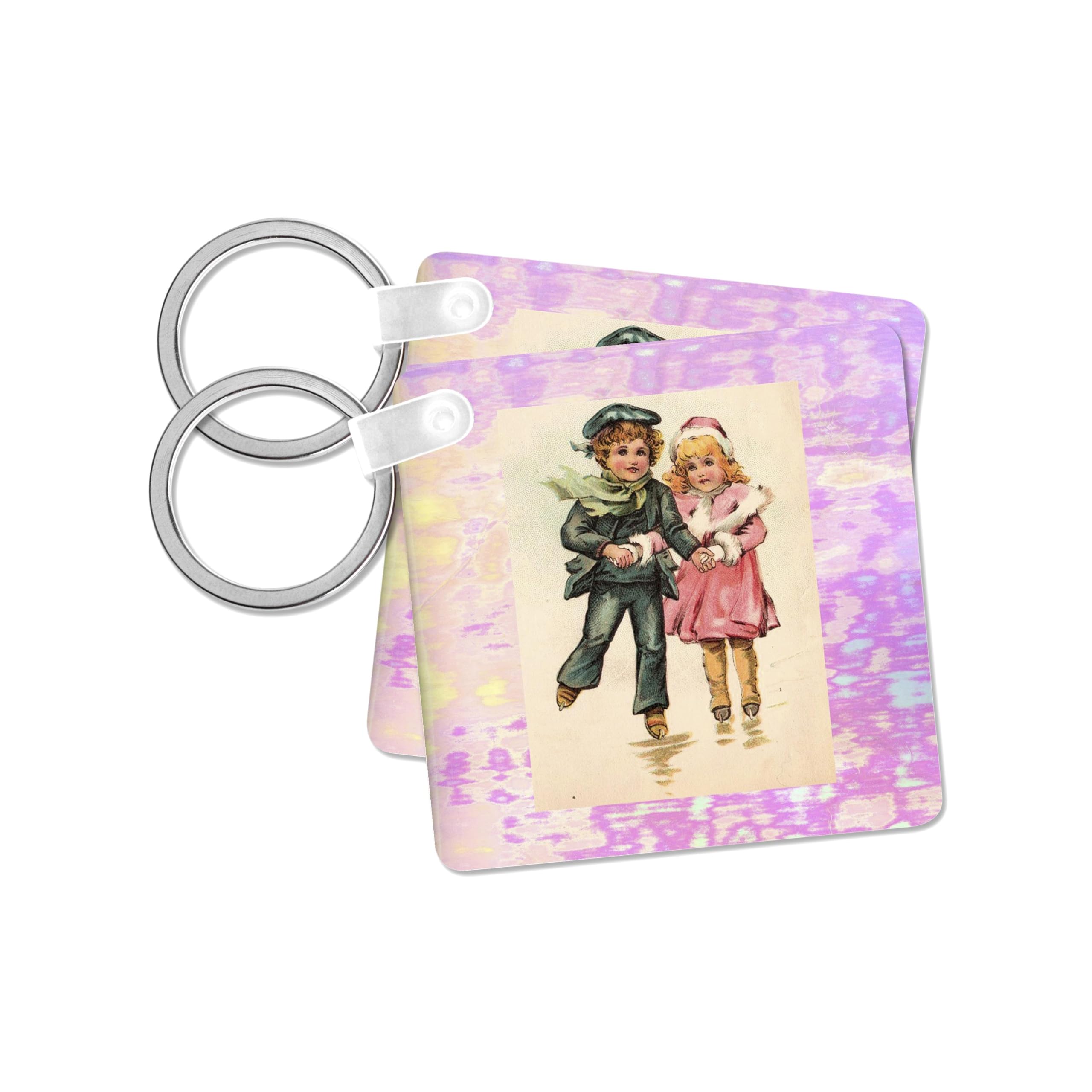 3dRose, Victorian Children Ice Skating, set of 2 Key Chains