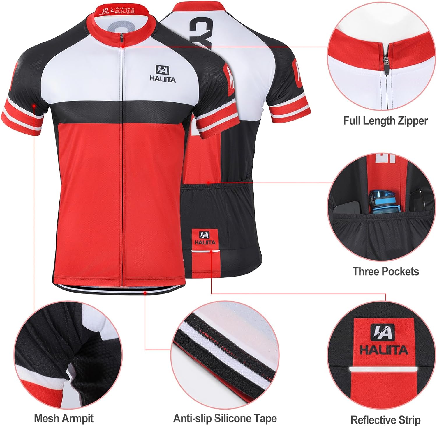 Men's Cycling Jersey Set Shorts Sleeves Quick-Dry Reflective Zipper Pocket Biking Shirt with 3D Padded Shorts Outfit - Image 2