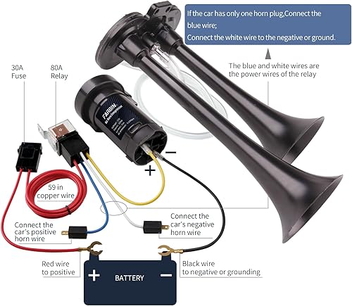 Vista 13 de FARBIN Bocina de aire para camión Bocina de tren para coche ruidoso bocina de coche con botón Bocinas de camión con compresor 12 V Airhorns Bocinas