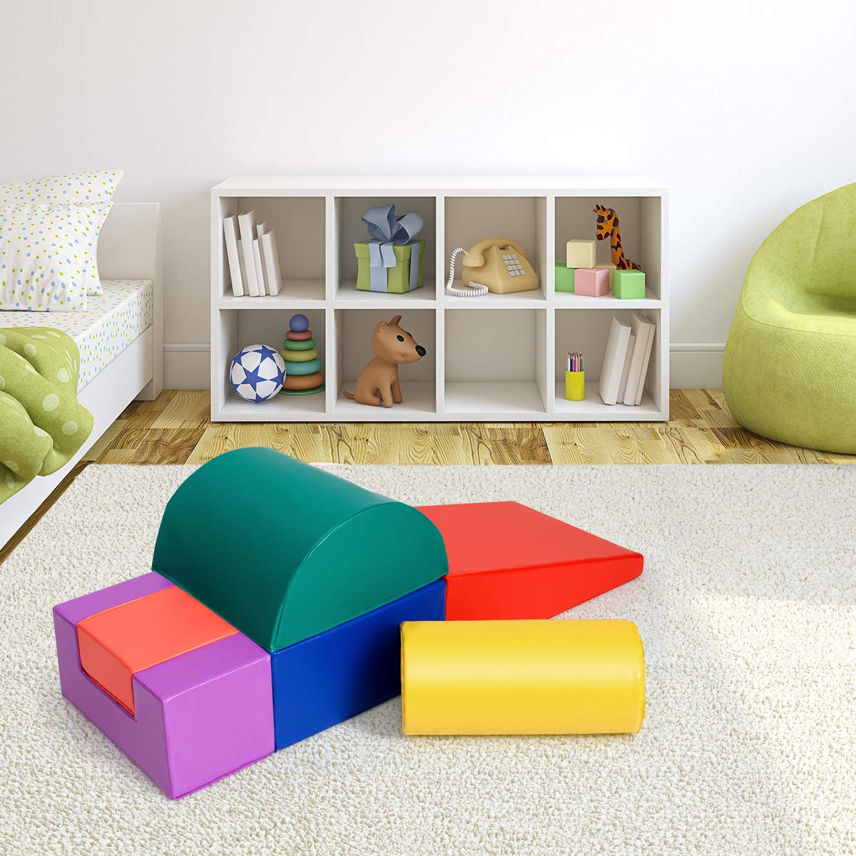 COSTWAY 6 STK. Schaumstoffbausteine, Riesenbausteine zum Toben und Klettern, Softbausteine aus Schaumstoff, Großbausteine Mehrfarbig, für Kinder im Vorschulalter, Babys und Schulkinder (Blau+Rot)