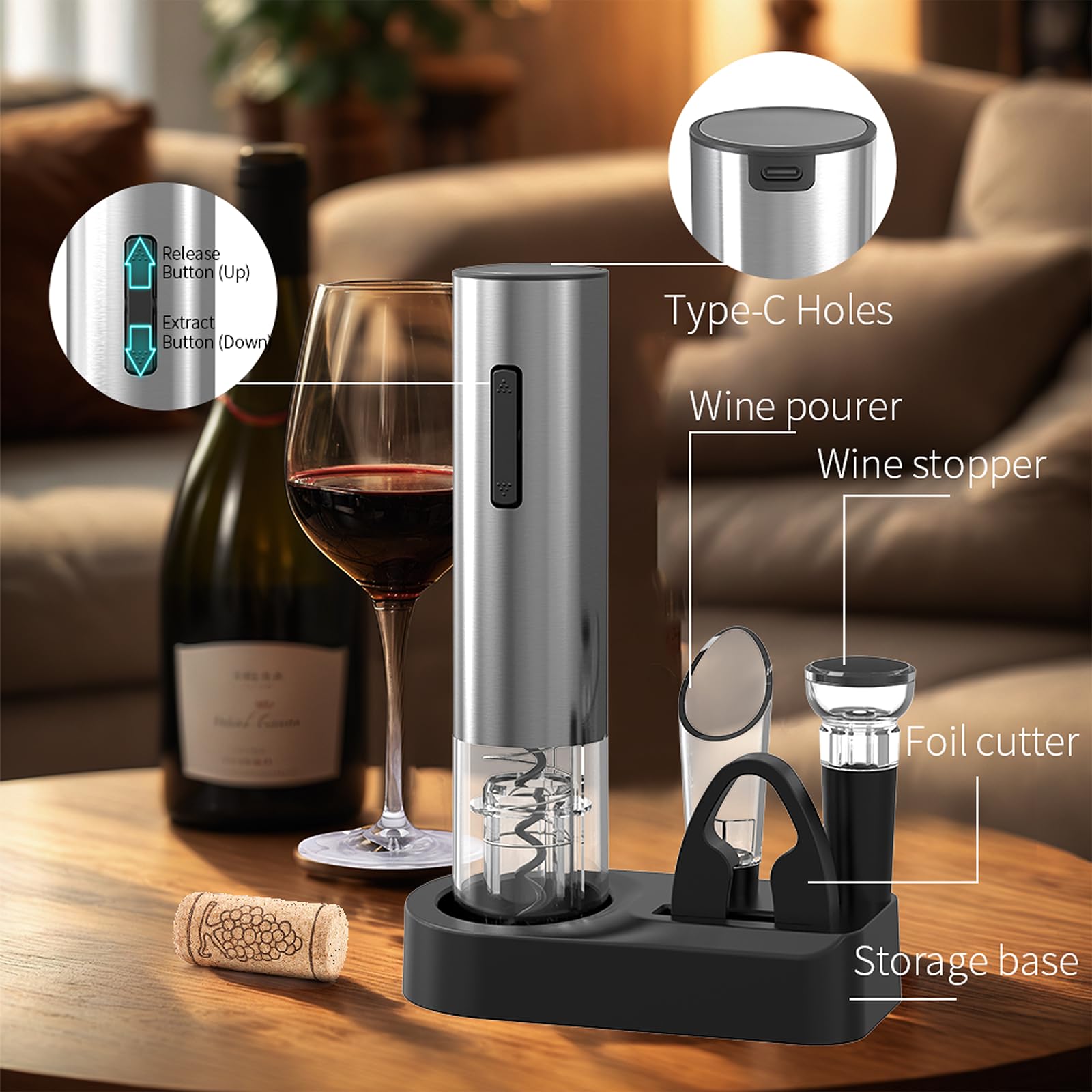 Apribottiglie Elettrico per Vino Ricaricabile 6 in 1 Set Regalo