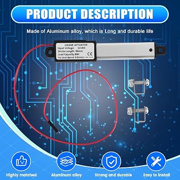 Micro-Linear Actuator, 2 Inch Stroke, 90N/20.3Lb, Speed 9.5mm/S Electric Waterproof Actuator Motor Linear Actuator 12V