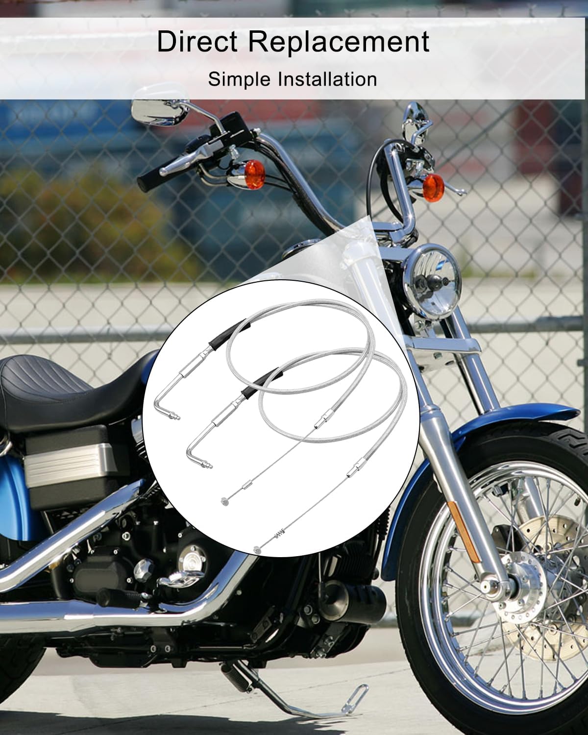 OCHIKI 42" Stainless Steel Throttle Idle Cable Set Fit for Harley Davidson FXST FLST XL 1996+ FXD FLT 1999-2017 Replace 56579-02A