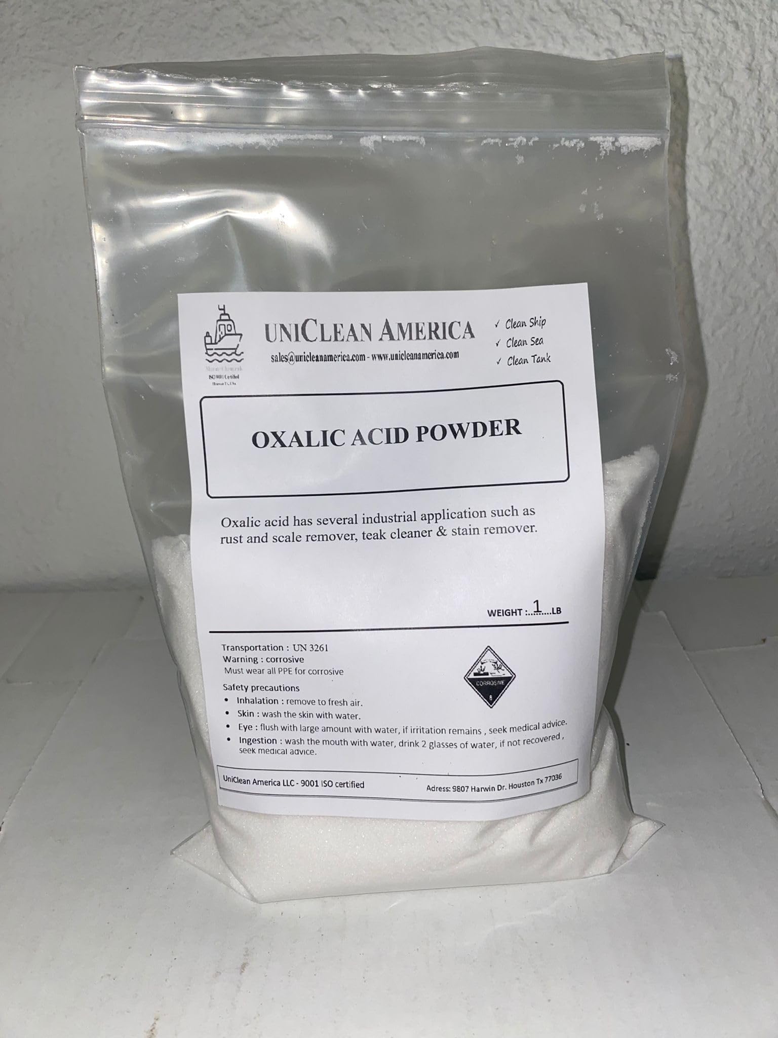 Oxalic Acid - high Puirty 99% - Safe Scale & Rust Remover Powder - Wood & Teak Cleaner - Made in USA - Weight 2lb