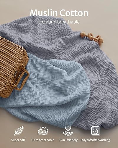 Miniatura 2 de Blissful Diary Funda para cambiador de muselina para niñas y niños, algodón ultrasuave y transpirable, fundas para cambiar pañales de bebé, 2