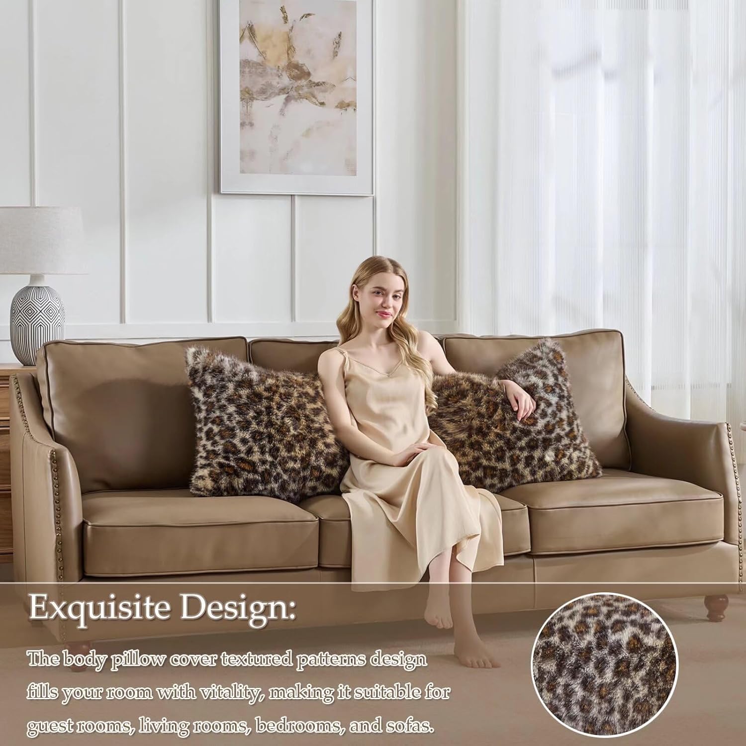 Brown Leopard Print Body Pillow Cover(No Filling),Plush Fuzzy Faux Fur Body Pillowcase with Zipper, 20x54 inch Fluffy Fuzzy Hug Long Pillow Cover for Pregnant Women Side Sleeper