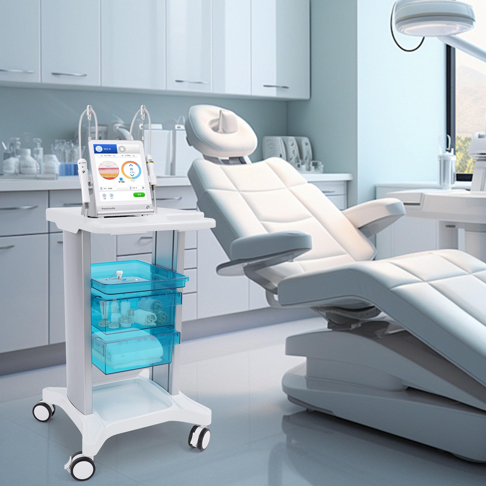 Multifunktionale Laborwagen mit 2 Schubladen und 2 oberer Ablage Medizinwagen Beauty Trolley Cart Medizinischer Wagen Bis 100kg für Labor Klinik Salon