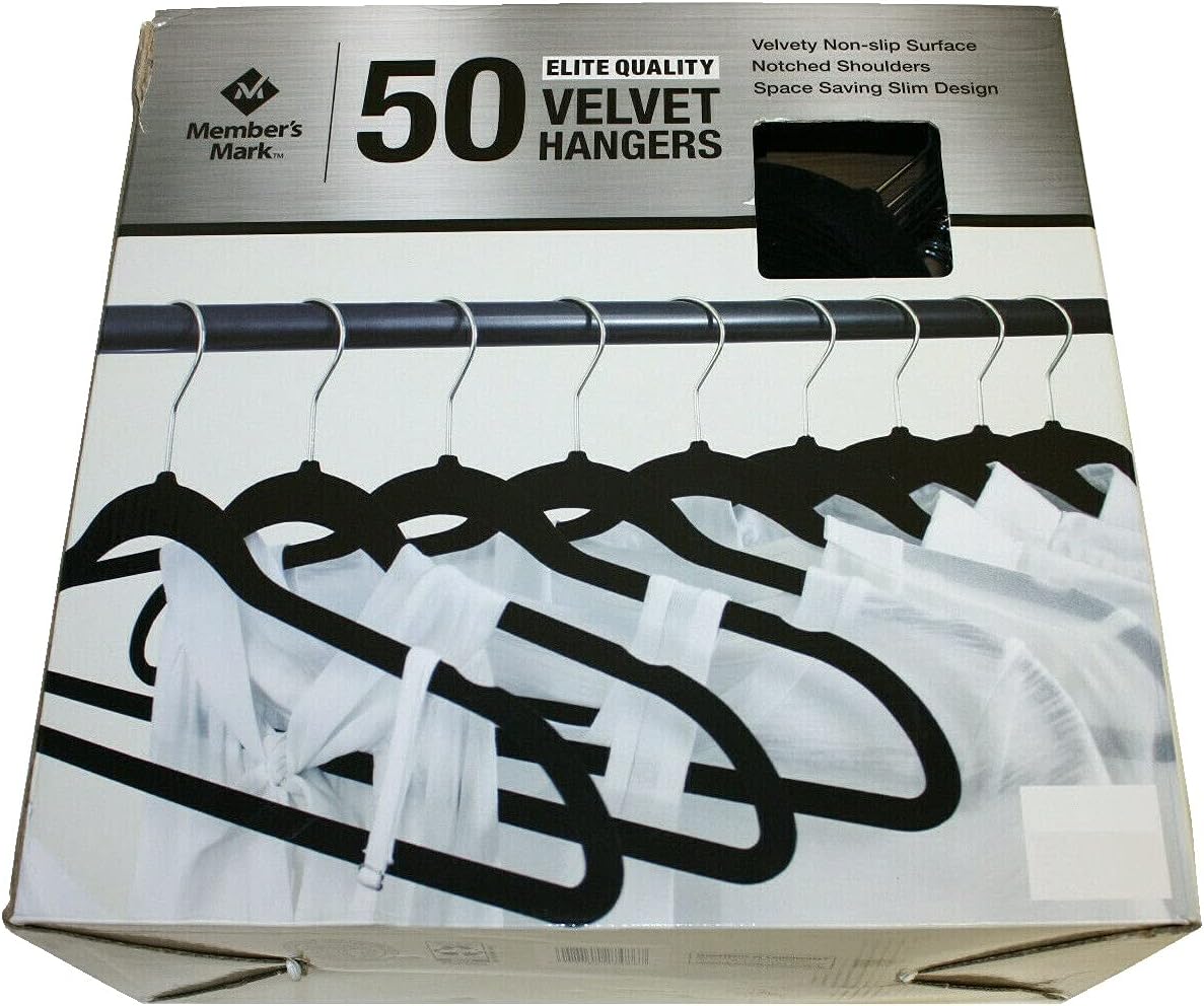 Member's Mark Elite-Quality Black Velvet Hangers with Chrome Hooks (Pack of 50)