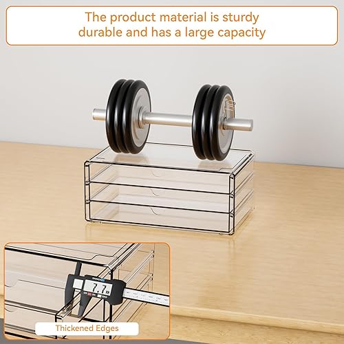 Miniatura 6 de Yieach Organizadores de cajones transparentes apilables de 11.1 pulgadas de largo, paquete de 3 cajones acrílicos pequeños, escuela, organizador de