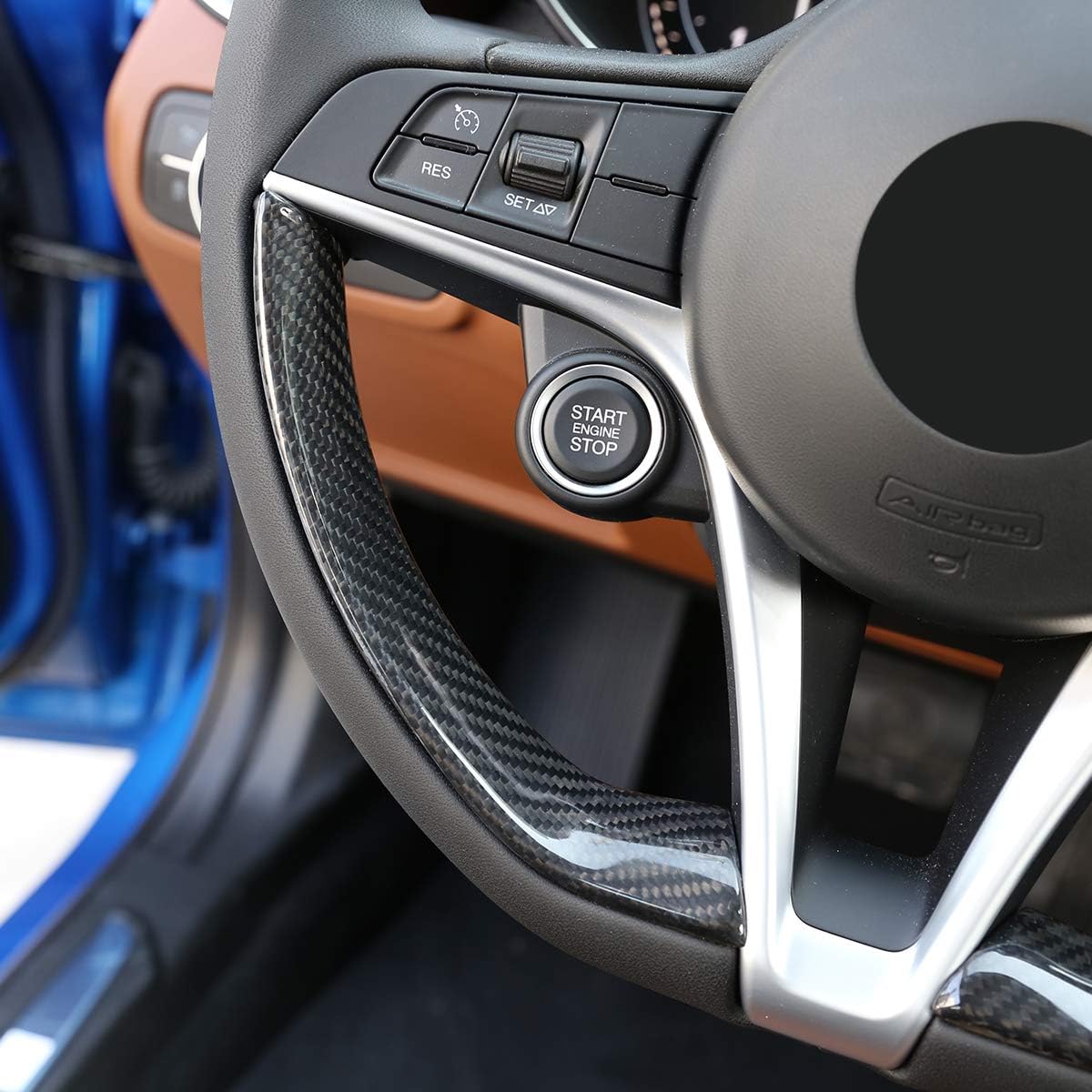 LLKUANG Real Carbon Fiber Steering Wheel Cover for Alfa Romeo Stelvio 2017-2019,Giulia 2016-2019