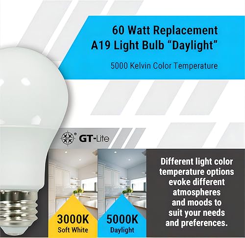 Miniatura 4 de GT-Lite Bombillas LED A19, 10 paquetes, equivalente a 60 W, luz diurna de 5000 K, bombillas LED de 9 W y 800 lúmenes, bombillas estándar de base E26