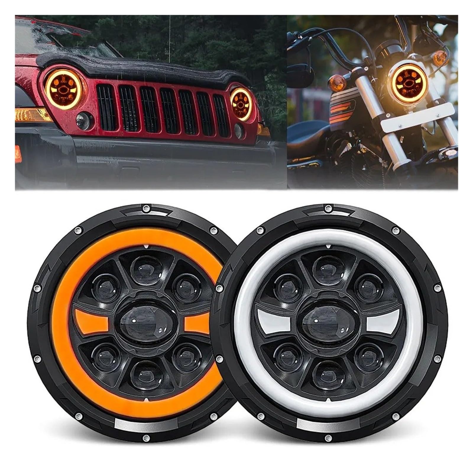 Faro Anteriore Luci Lavoro Per Auto Da 7 Pollici Fari Per Wrangler Per Jeep Fari Rotondi R9 Fari Bright Angel Eye H4 150W 6000K Per Fuoristrada 4x4 Faro Proiettore