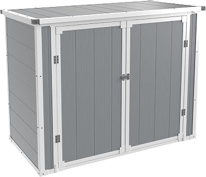 Storage Shed Outdoor Weatherproof Resin Storage Shed with Floor 41 Cu.Ft with Gas Spring, Lockable Doors for Trash Can Storage, Garden Tools, Suitable for patios, PoolsideLight Grey