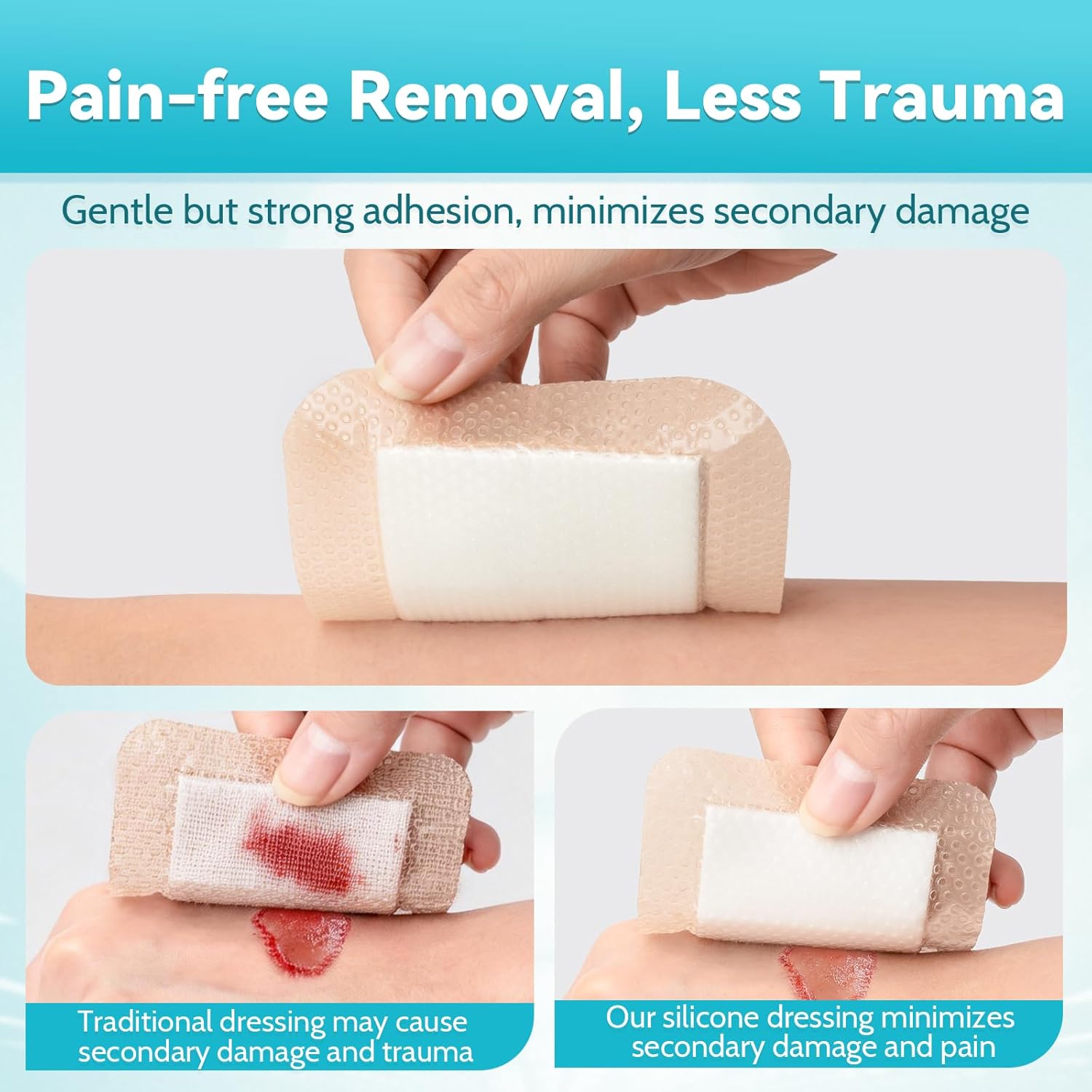 10 Pack Sacrum Silicone Foam Dressing 7"x7", Sacral Foam Dressing, Large Bandage for Bed Sores On Buttocks, Super Absorbent Pressure Sore Prevention Pads, Waterproof & Breathable Wound Dressing
