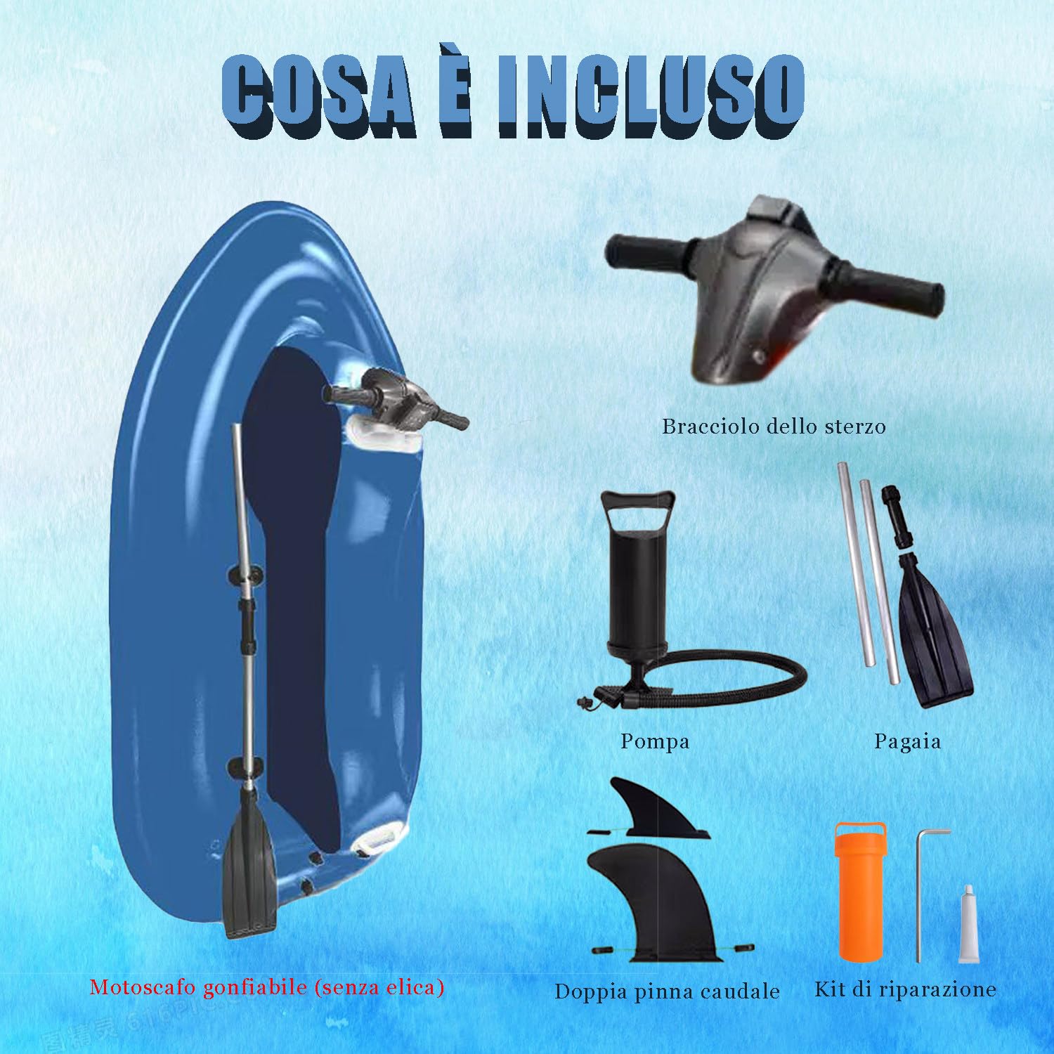 Gommone Gonfiabile 2 Posti 2025 (Blu) - 220kg Capacità, Doppia Pinna Stabilizzante, PVC Rinforzato 0.9mm, Kit Completo con Pagaia & Pompa - Ideale per Pesca, Snorkeling e Escursioni, No Elica