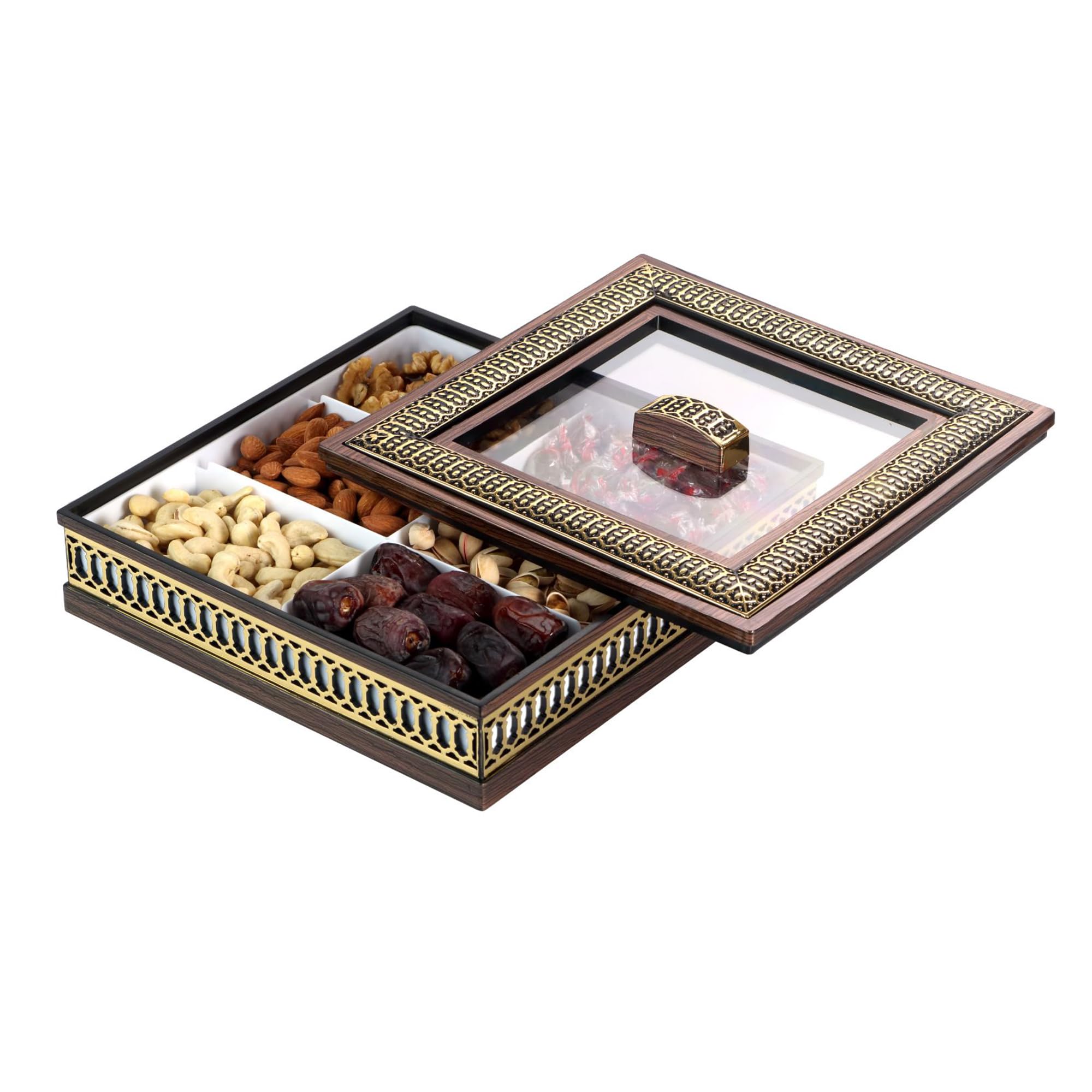 LUCIDO Multipurpose Dry Fruit Traditional Storage Container with Lid & Serving Tray for Kitchen (Set of 6, Brown) (B0CFF4L7DC) Amazon Price History, Amazon Price Tracker